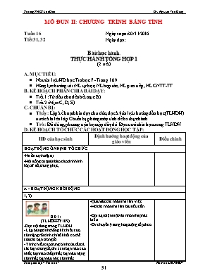 Kế hoạch dạy học Tin học 7 - Tiết 31+32 Bài thực hành tổng hợp 1 (2 tiết) - Năm học 2016-2017 - Nguyễn Văn Dũng